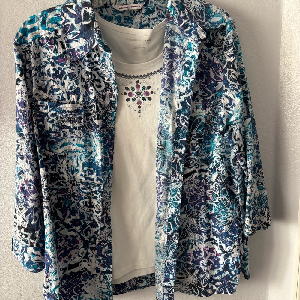 Allison Daley Multicolored Graphic Embellished Blouse
